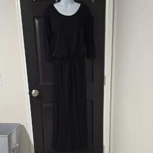 Bella Ella Black Drawstring Waist Maxi Dress
